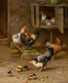 Cazar pollitos de Edgar, gallinas y conejos en una conejera, 1925